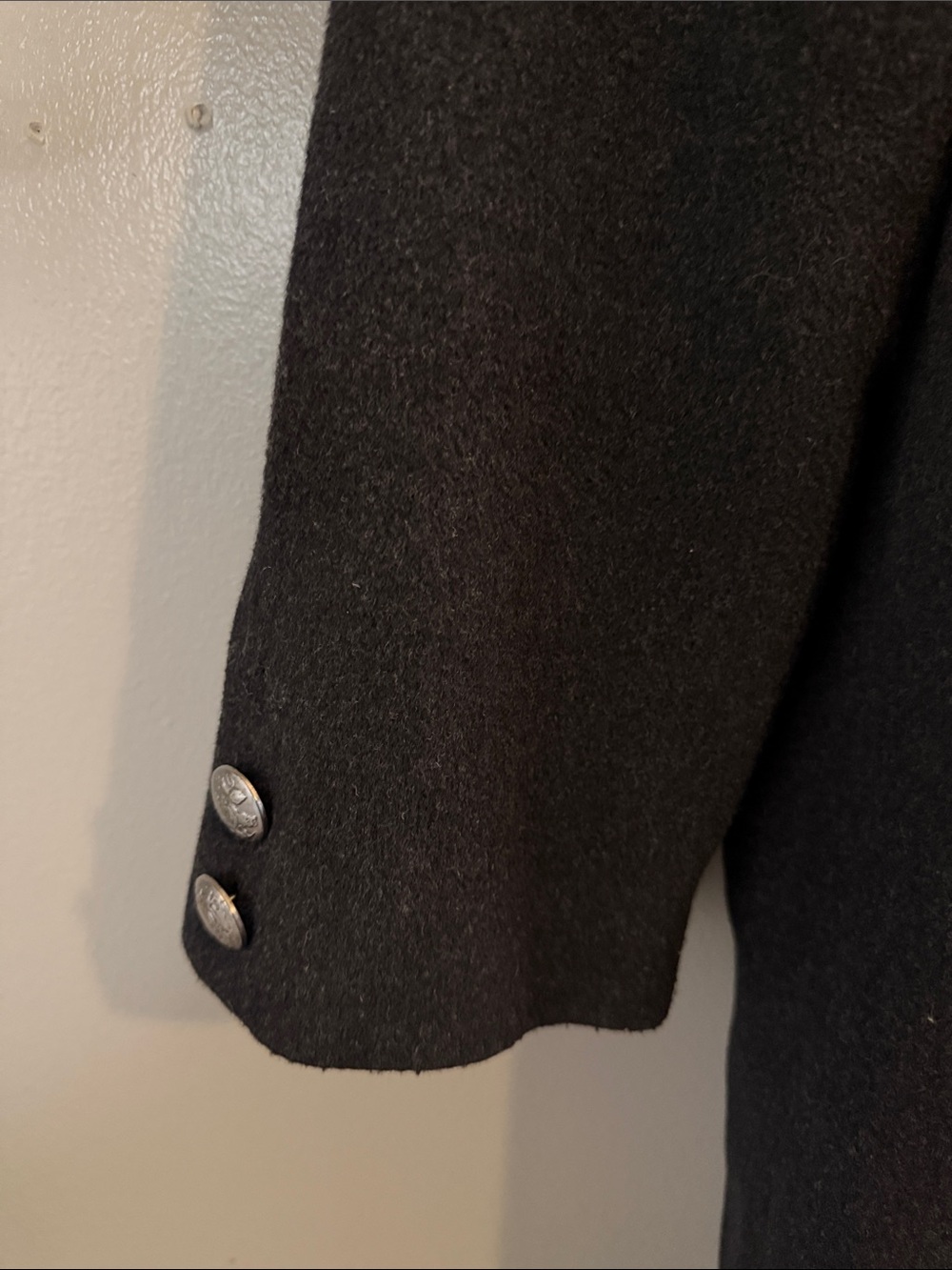 Anne Klein II Black Wool Angora Long Military Coat Double Breasted Size 8 - Picture 8 of 9